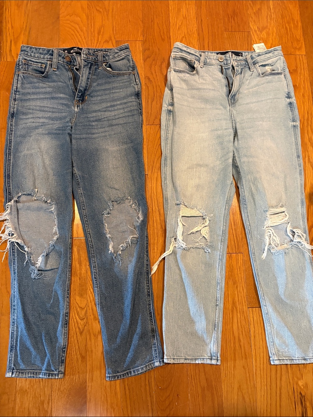 American Eagle Outfitters Straight Leg Ripped Jeans - Light Blue & Medium Blue